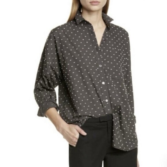 ATM Anthony Thomas Melillo Clip Dot Relaxed Boyfriend Shirt Sz S Pavement Gray - Picture 1 of 10